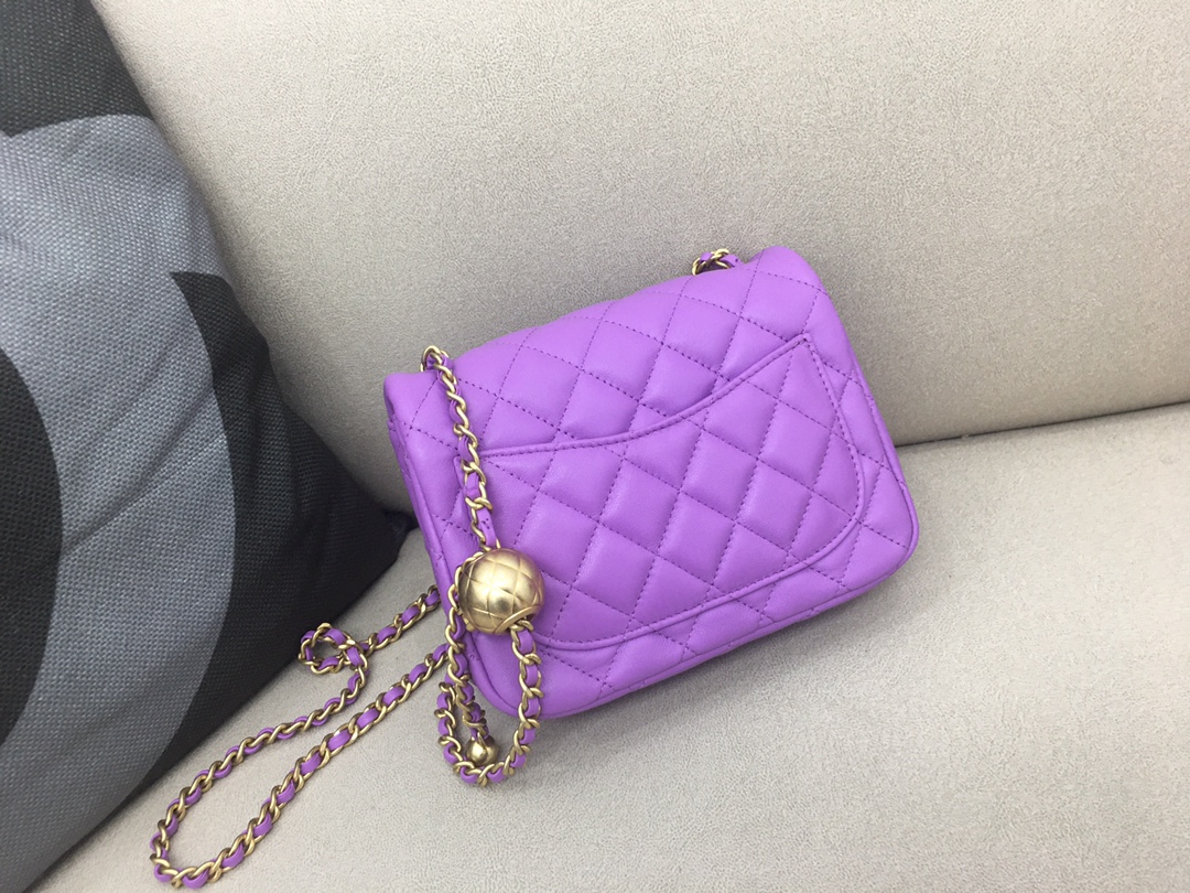 Mini Classic Flap Lambskin Bag AS1786 Purple/Gold